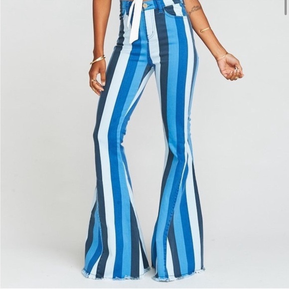 Show Me Your Mumu Berkeley Indigo Stripe Bells Blue Jeans - Picture 2 of 4